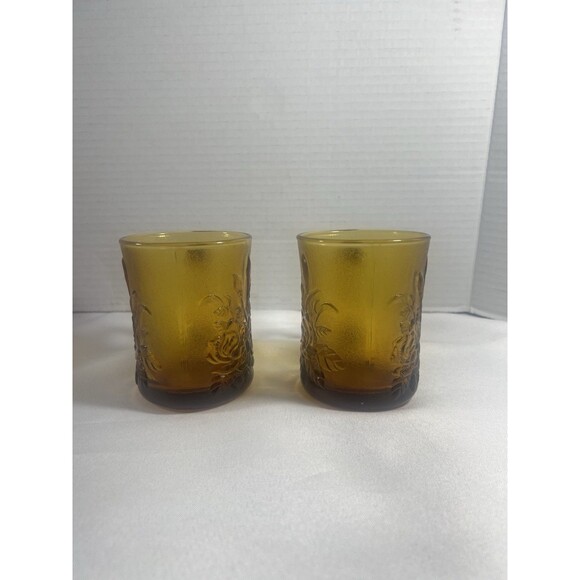 RARE Vintage Amber Rose Glass Mugs Set 2 Indonesia Pasari Liva GB-1199 Gift Box - Picture 13 of 16